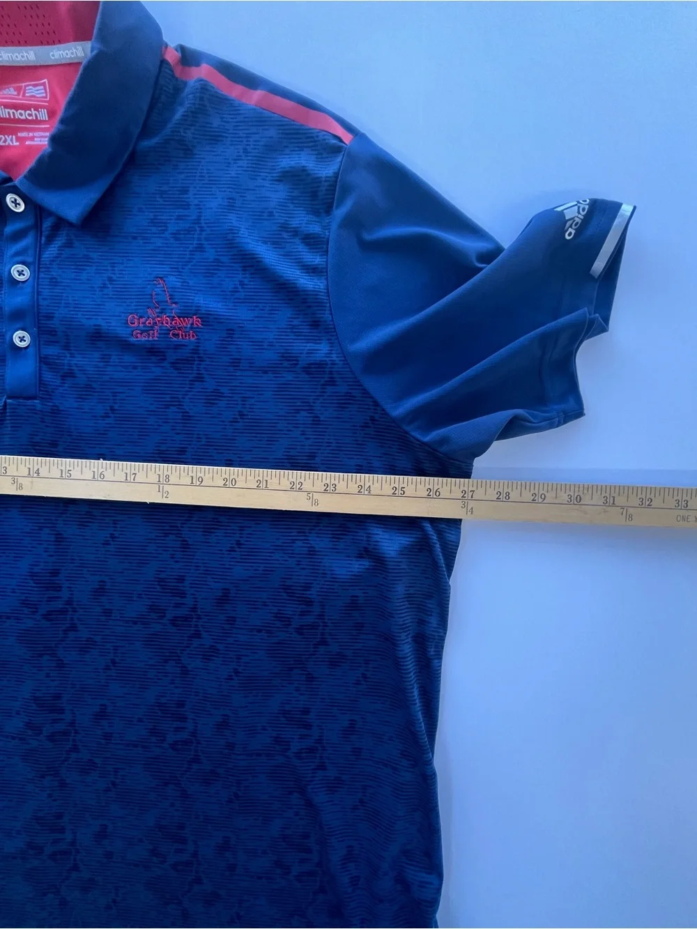 Adidas climacool men’s 2XL blue golf polo; Gray Hawk Golf Club logo; lightweight
